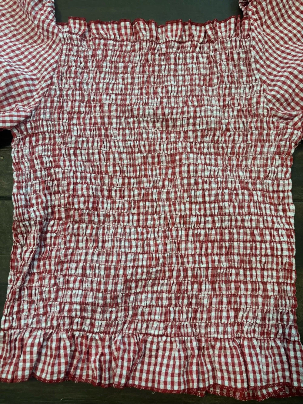 Red Gingham Smocked Puff Sleeve Top - Unbranded - Picture 3 of 3